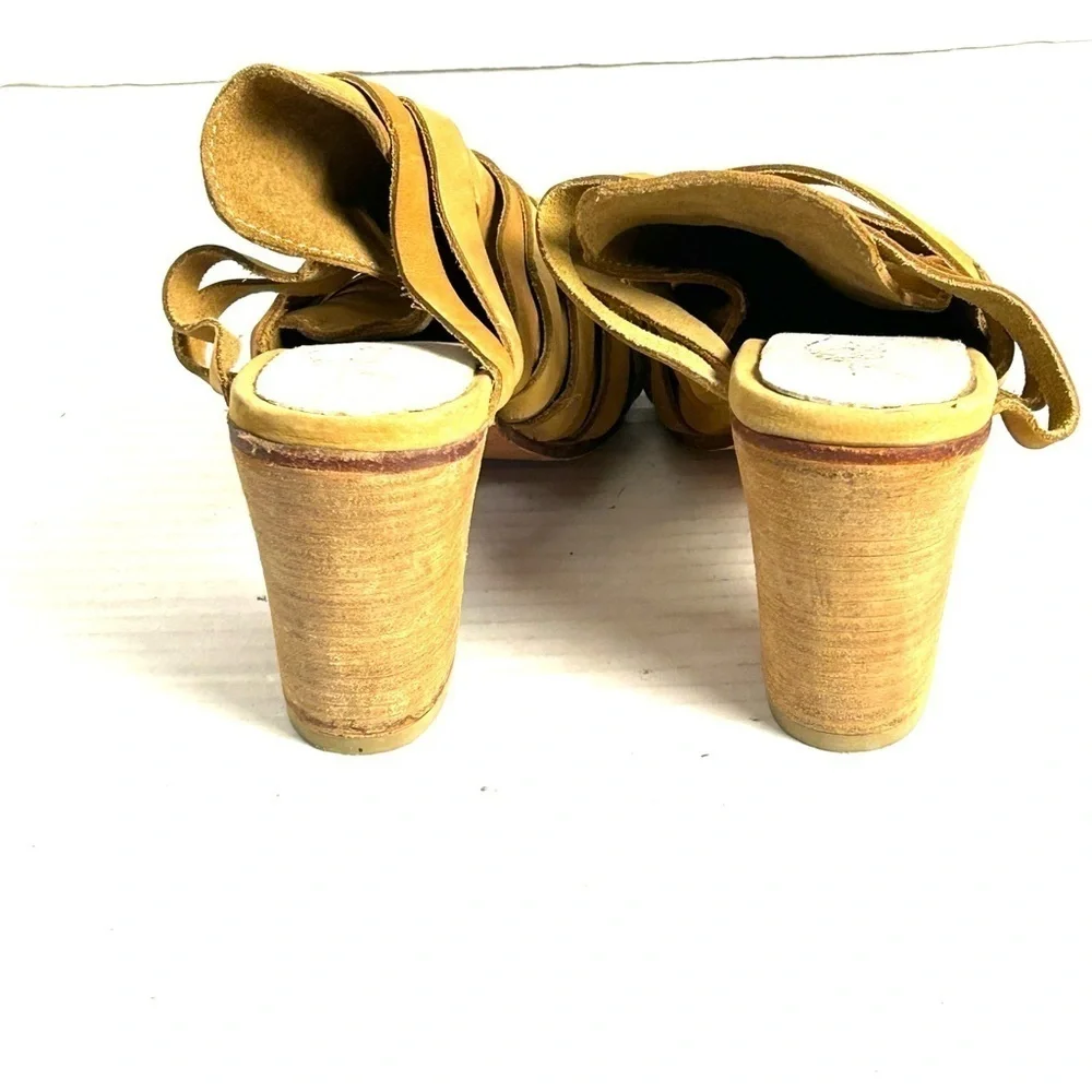 Free People Byron Suede Mules Strappy Heeled Shoes Slide On Size 37 US 7